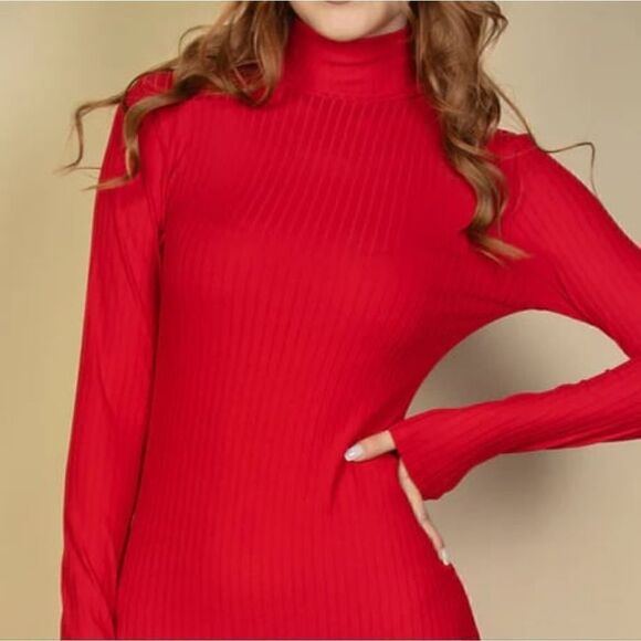New‎ arrivals.. Ribbed mock neck long sleeve bodycon midi dress - Picture 2 of 6
